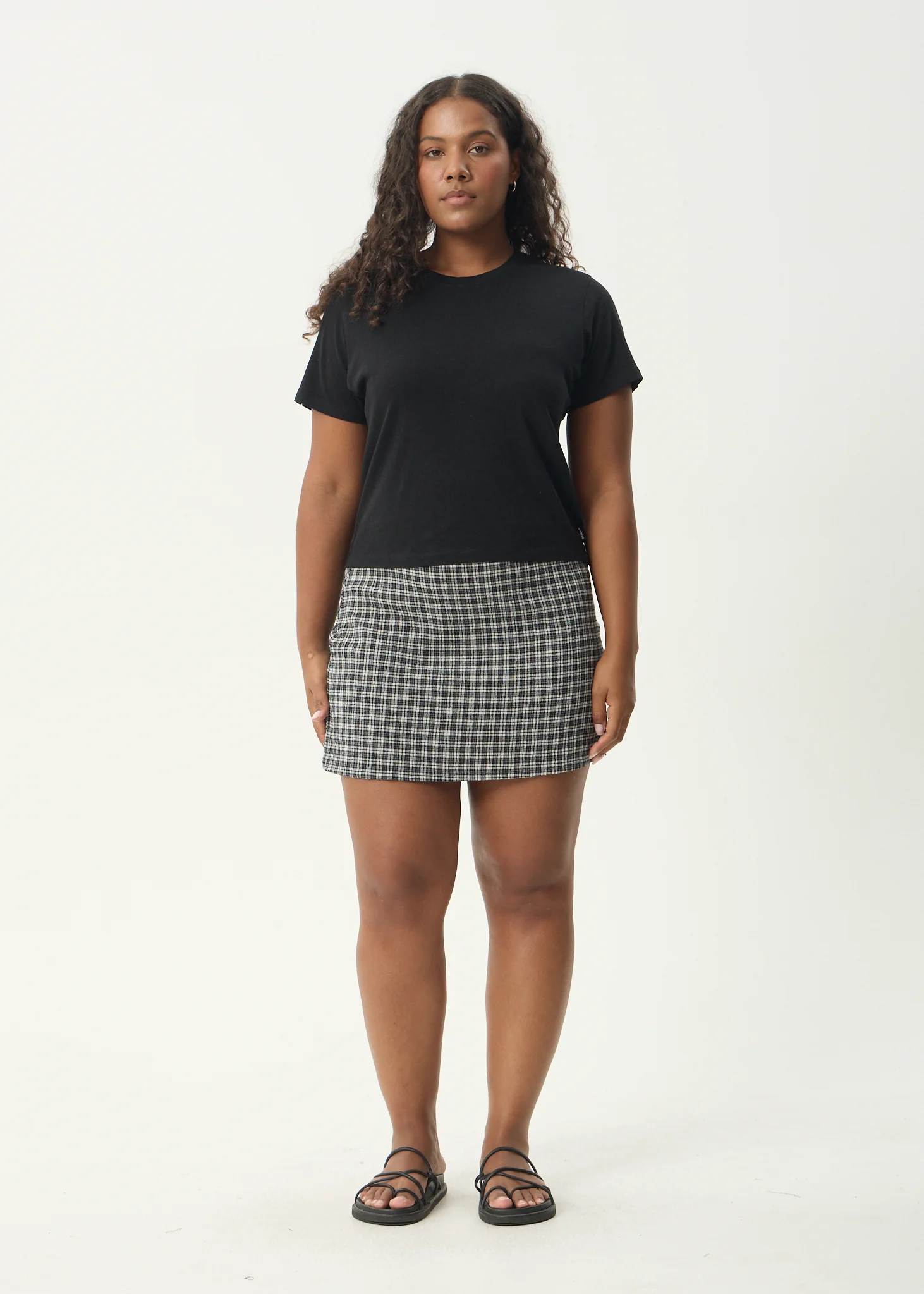 AFENDS Womens Asta - Seersucker Mini Skirt - Steel Check