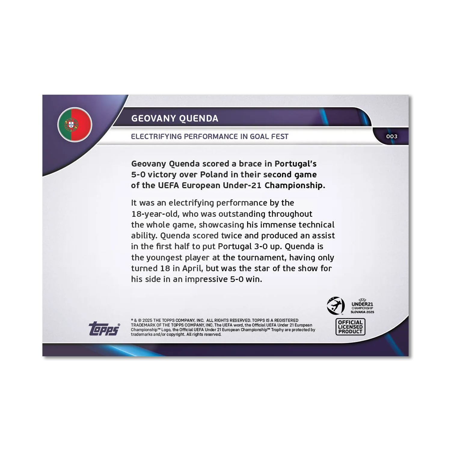 Geovany Quenda - 2025 UEFA Euro U-21 Topps NOW® - Card 3