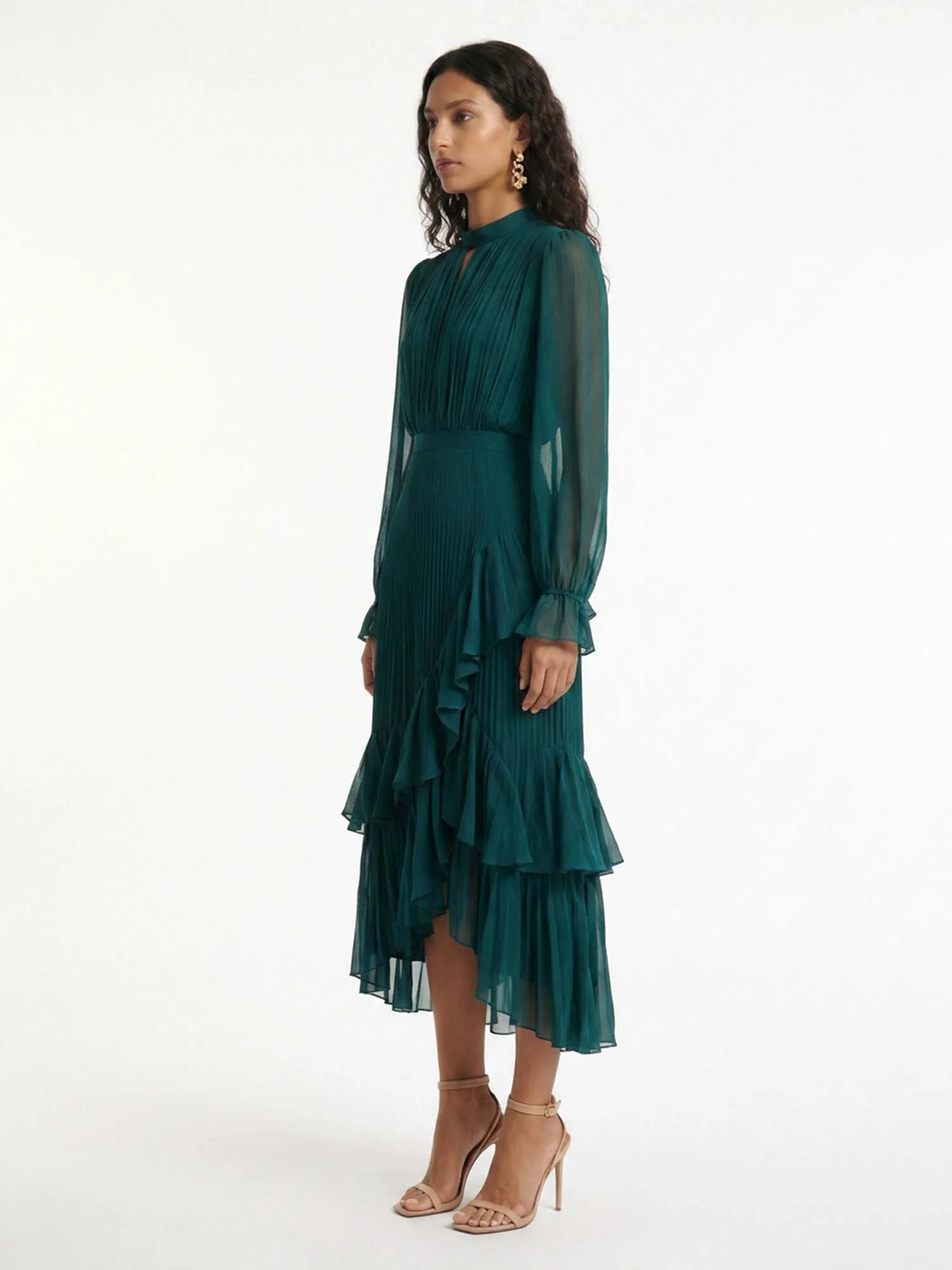 Teal Cascade Midi Dress