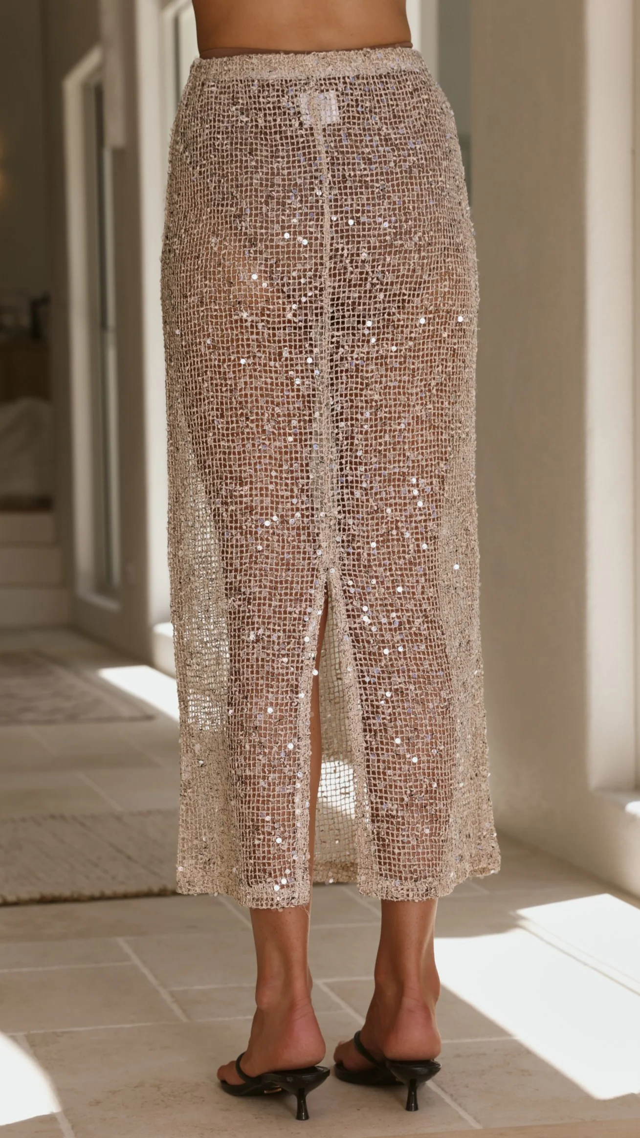 Verlo Sequins Maxi Skirt - Beige