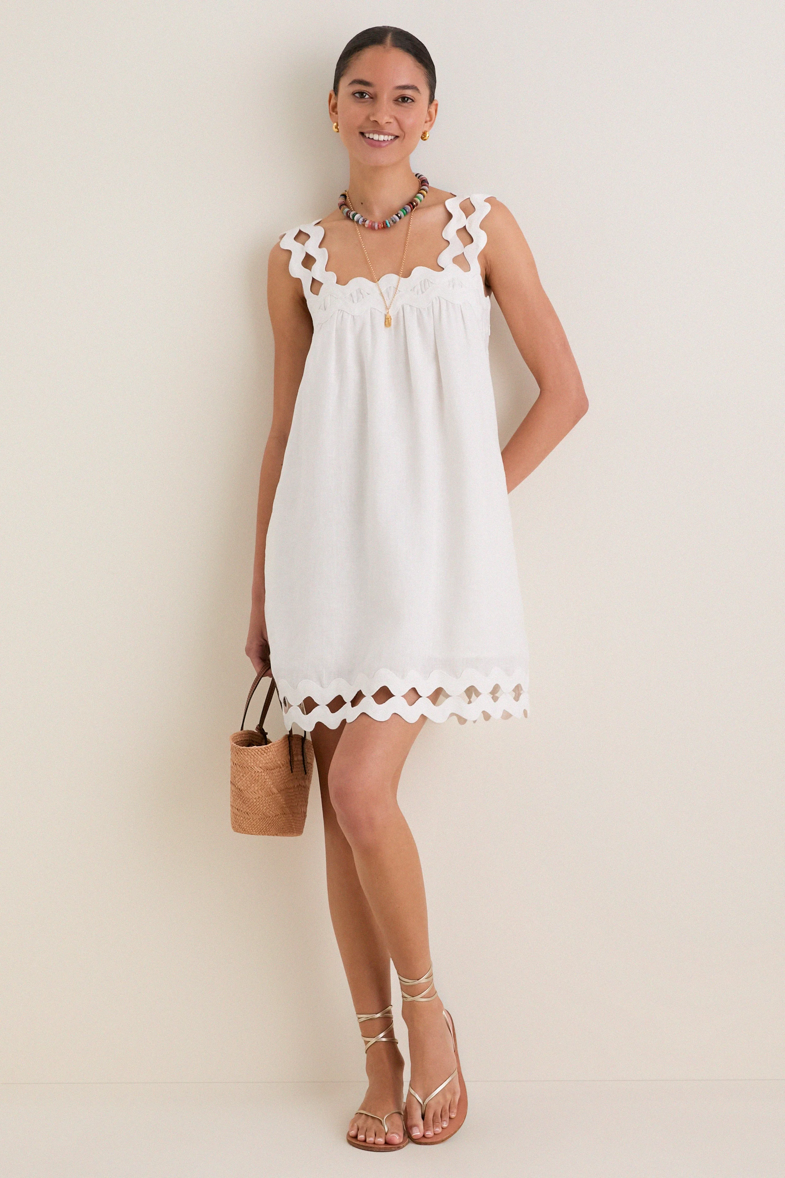 White Ric Rac Linen Ellis Mini Dress