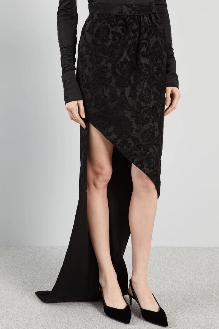 Jacquard skirt with godet pleating  - BLACK