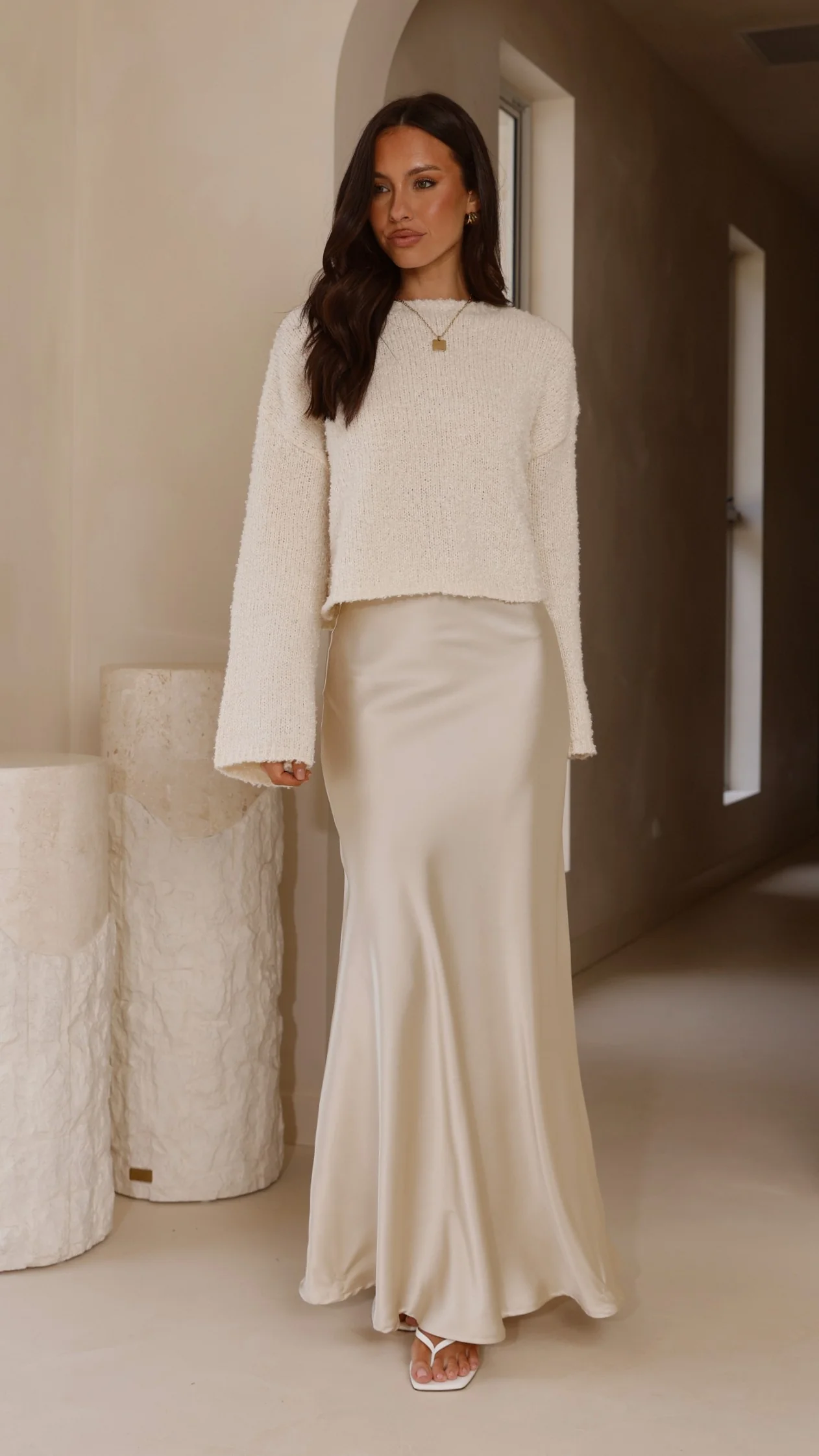 Zala Cropped Knit Sweater - Cream