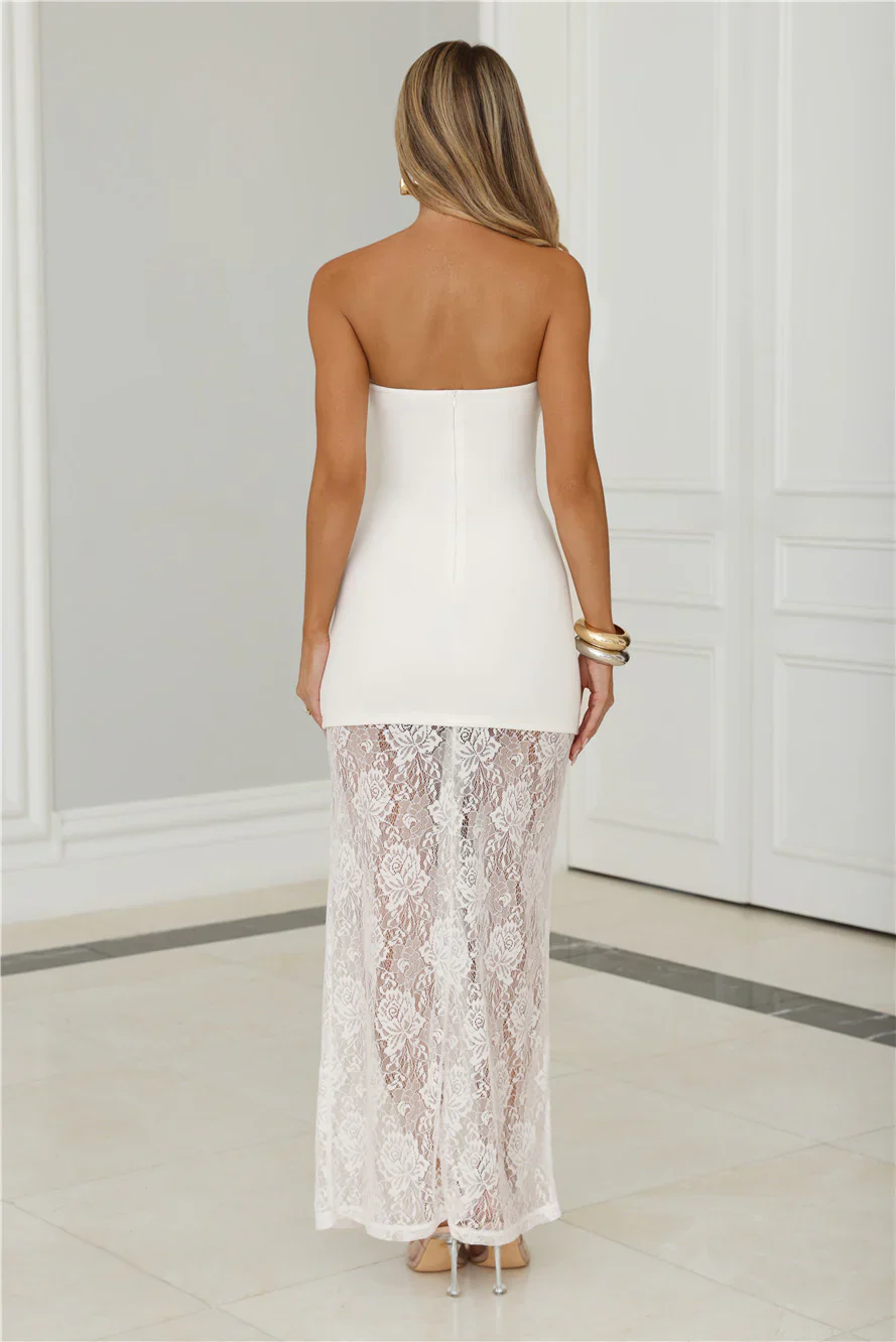 Polished Piece Strapless Lace Maxi Dress White