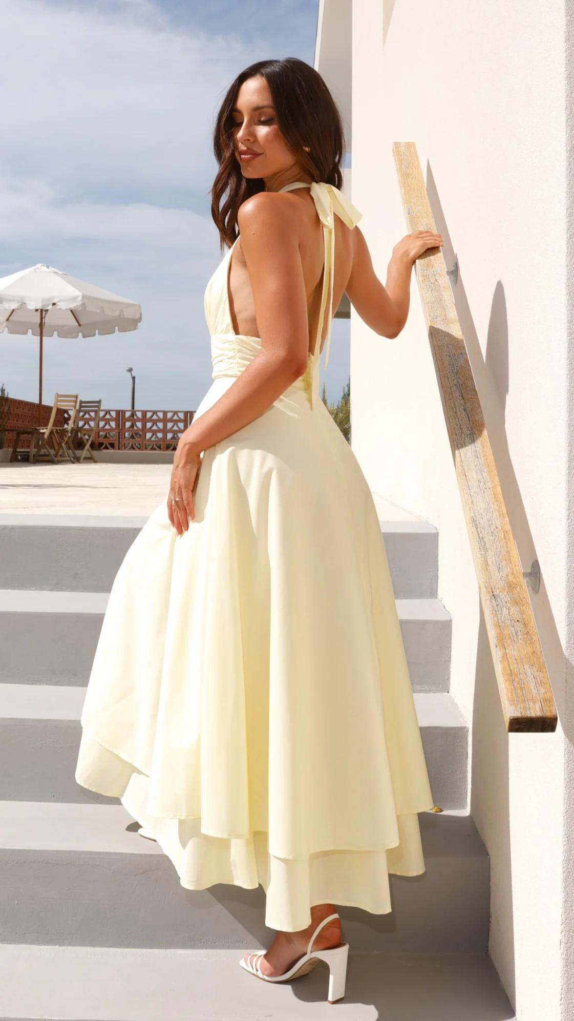 Kathy Halter Neck Maxi Dress - Lemon