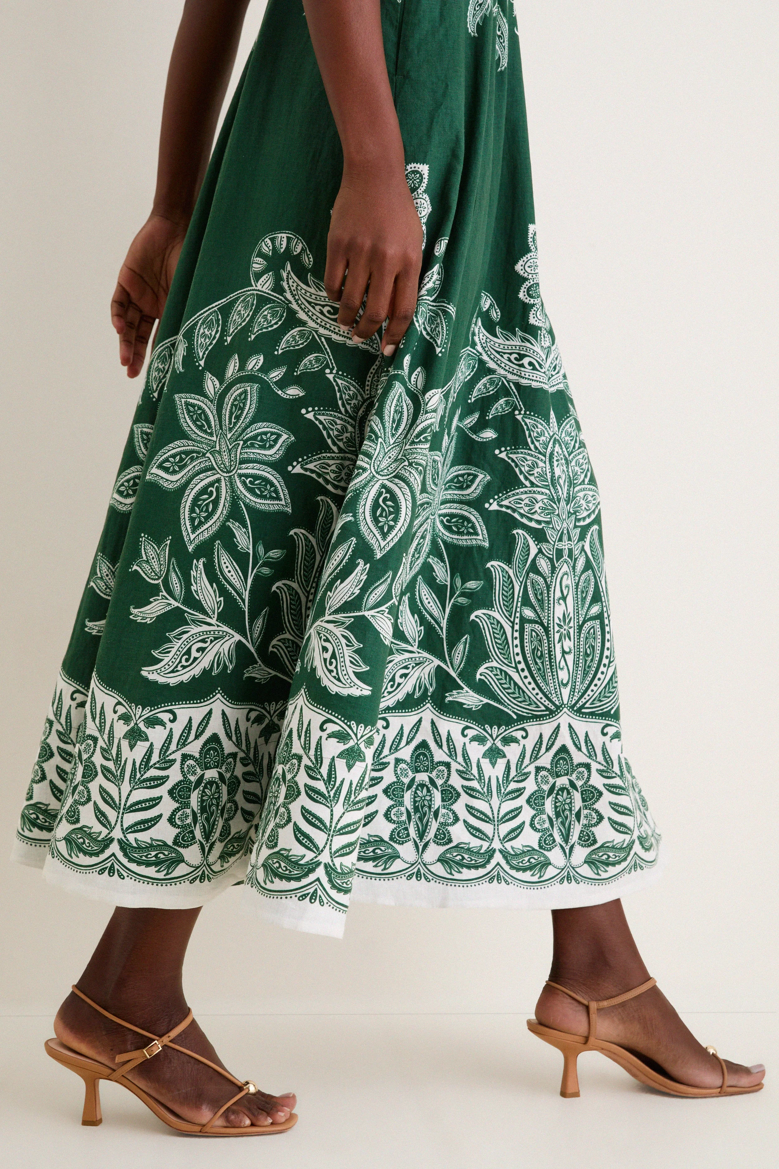 Miranda Dark Green Belt Buckles Maxi Dress