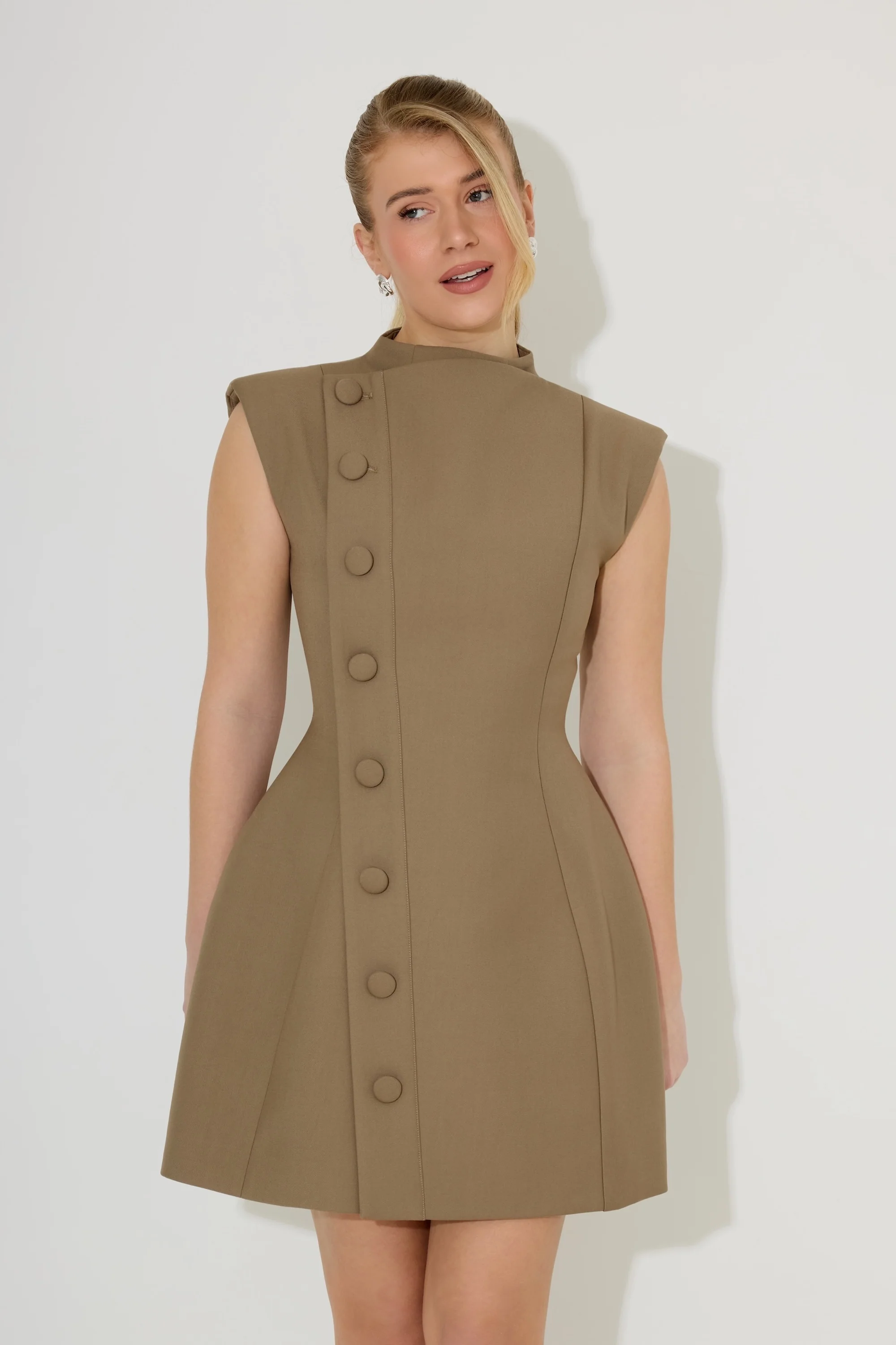 Sleeveless Button Detail Mini Dress