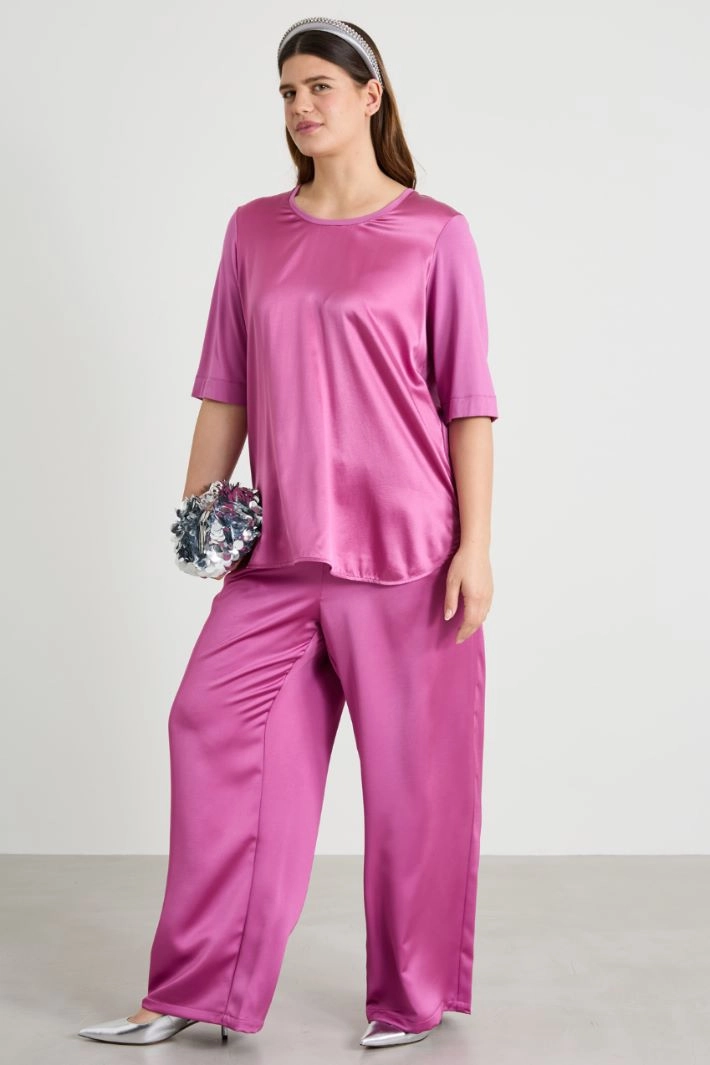 Jersey and silk T-shirt - FUCHSIA