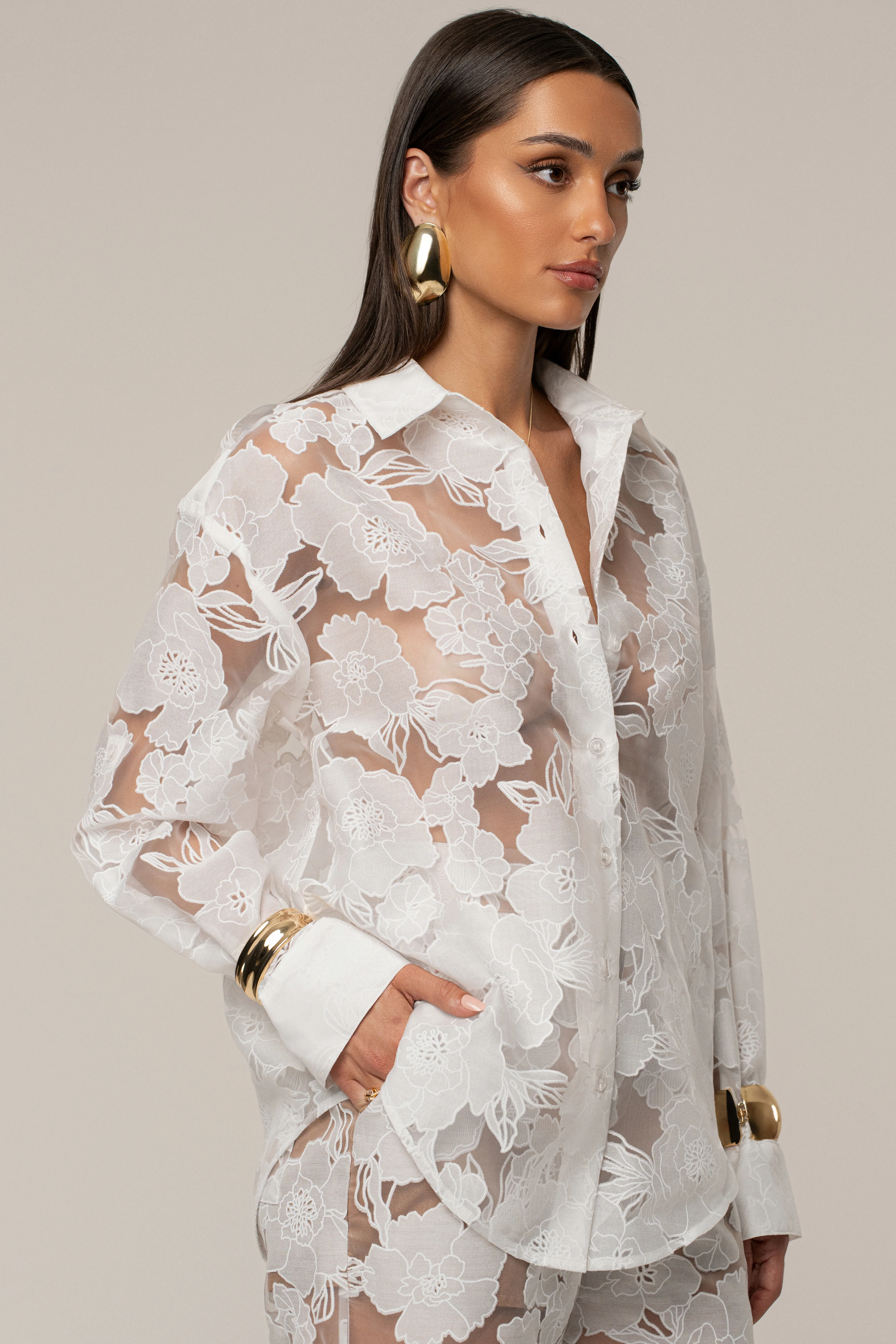 Ivory Organza Floral Blouse