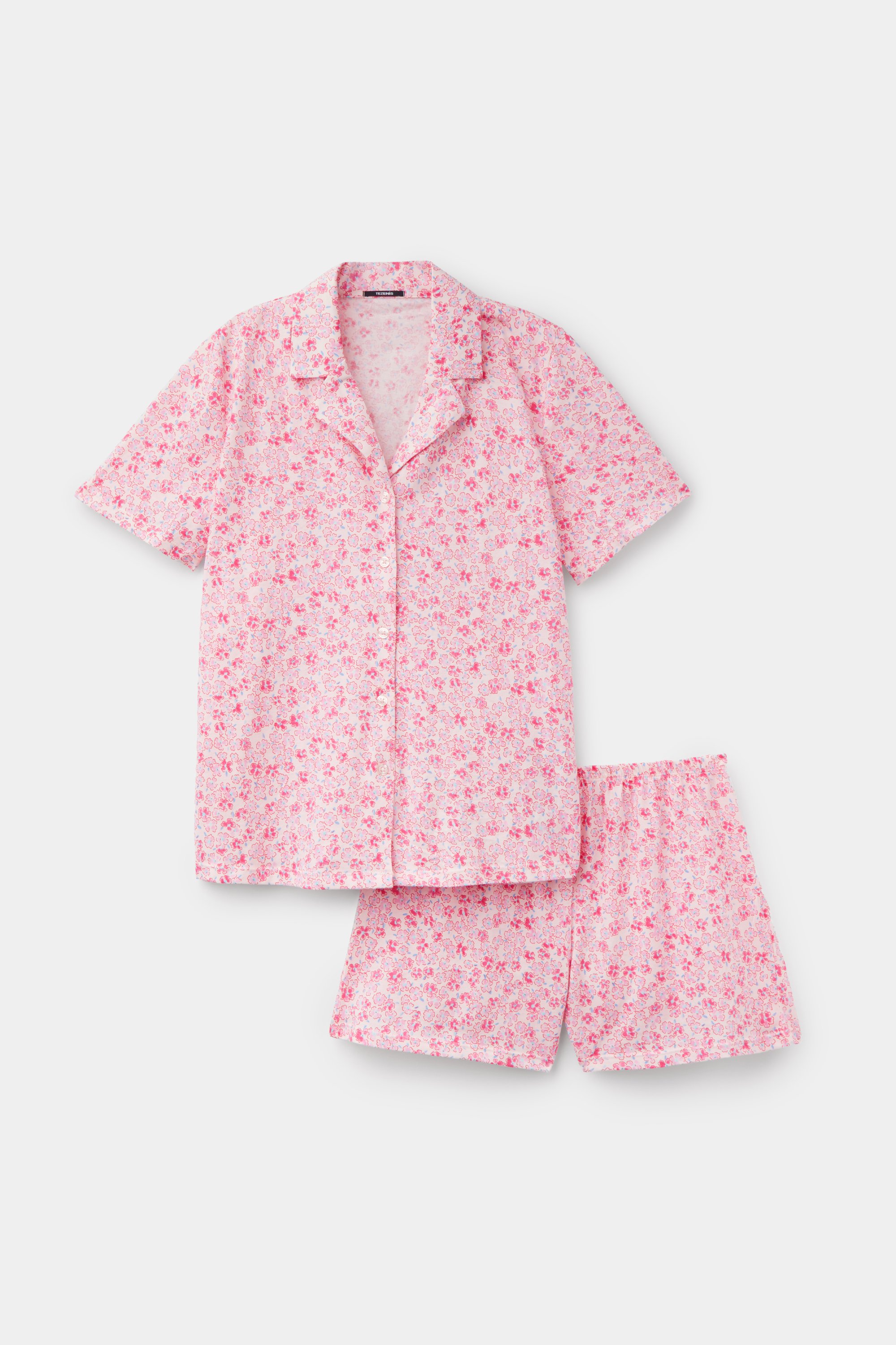 Short Cotton Button-Up Pyjamas with Floral Print