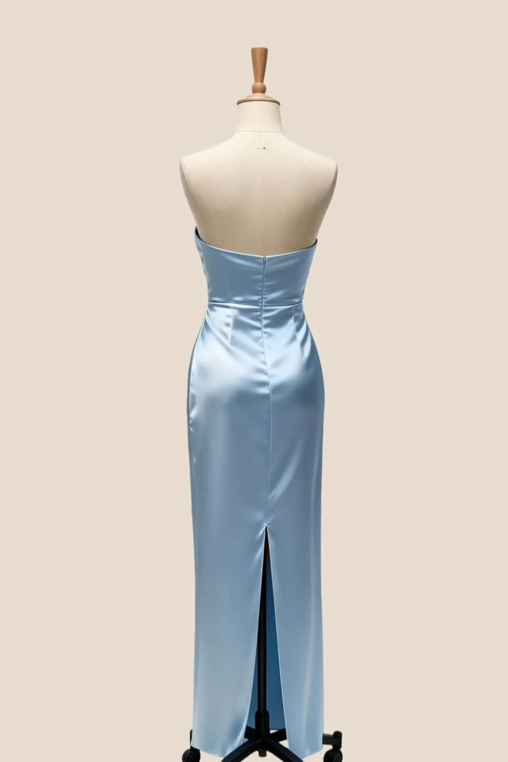 Light Blue Ruched Satin Fitted Bridesmaid Dress