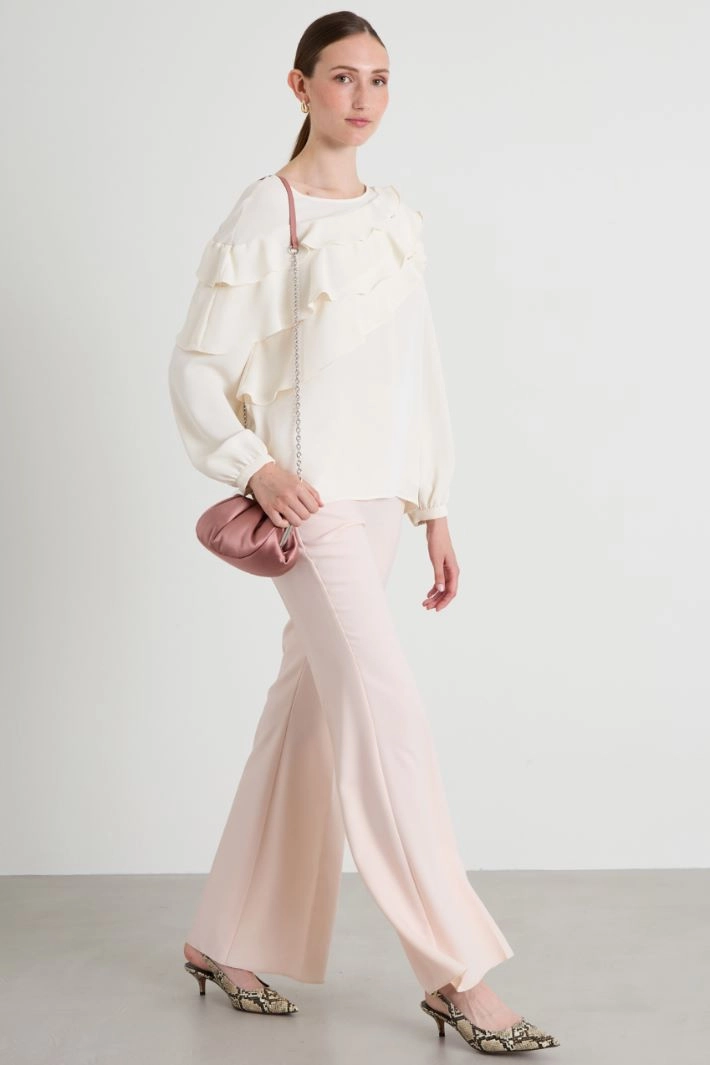Blouse with ruffle - CREAM