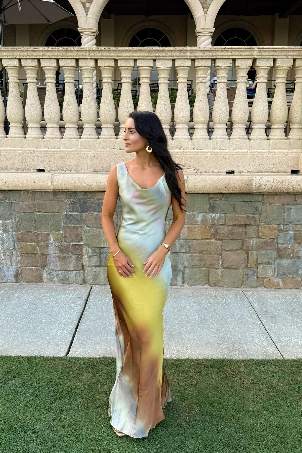 Dolce Golden Ombre Cowl Maxi Dress