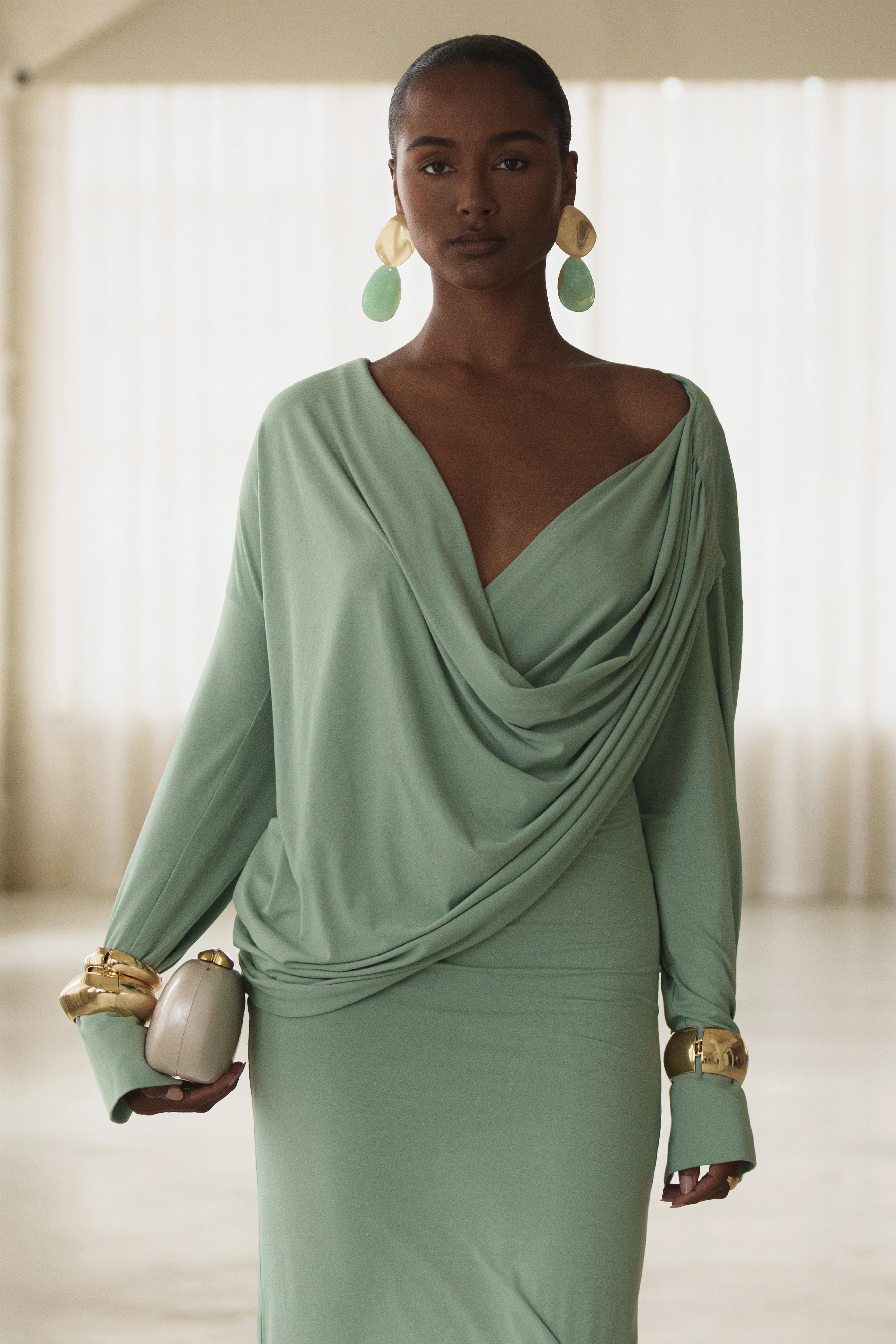 Mint Poise Draped Maxi Dress