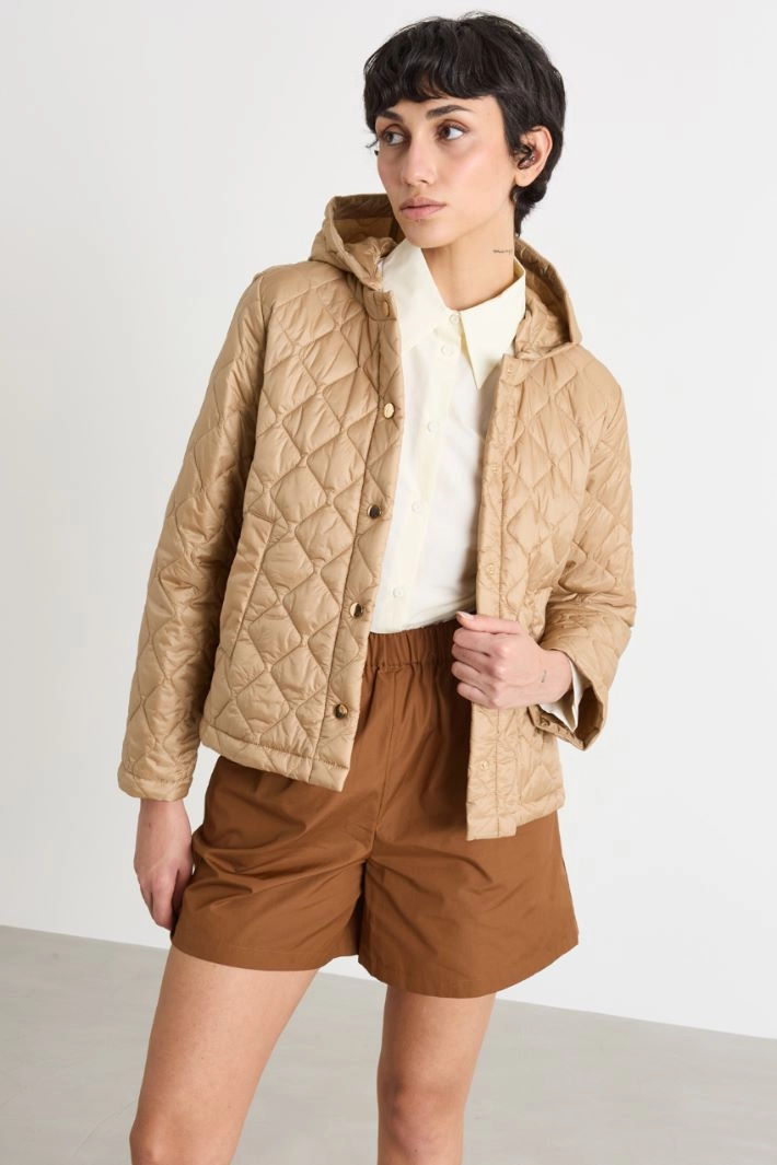 Short hooded padded jacket - CAMEL