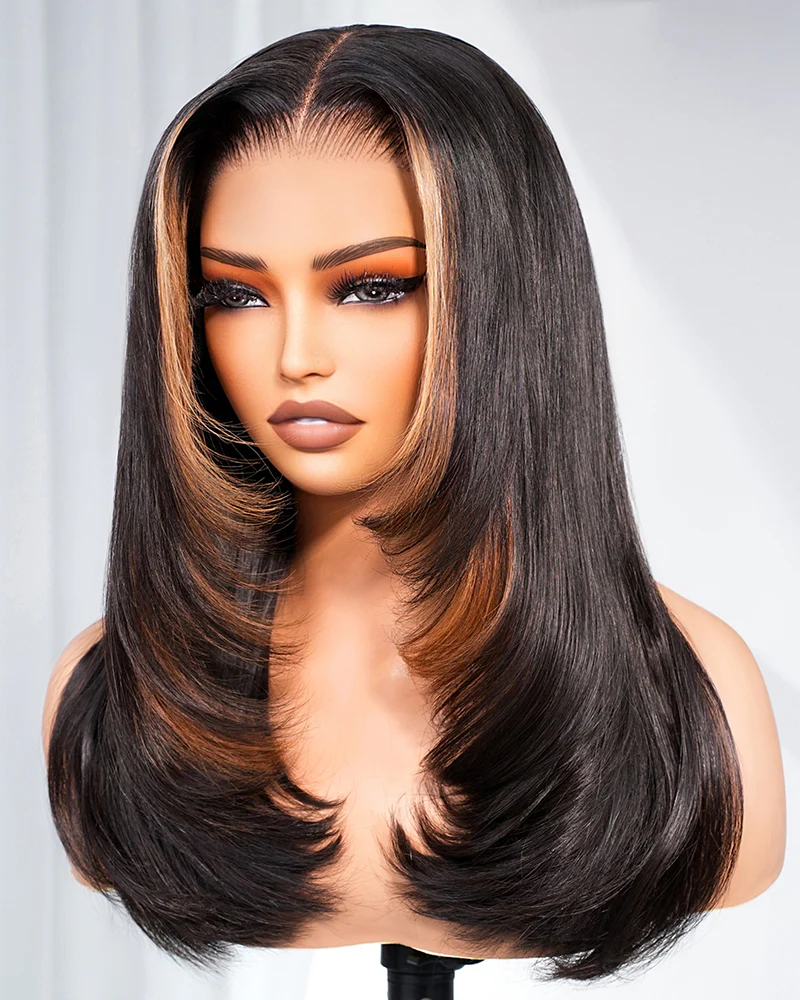 Ophirawig 6x5 Invisible Knots Glueless Money Piece Highlight on Natural Black Straight Wig Pre-cut Lace Beginner Friendly