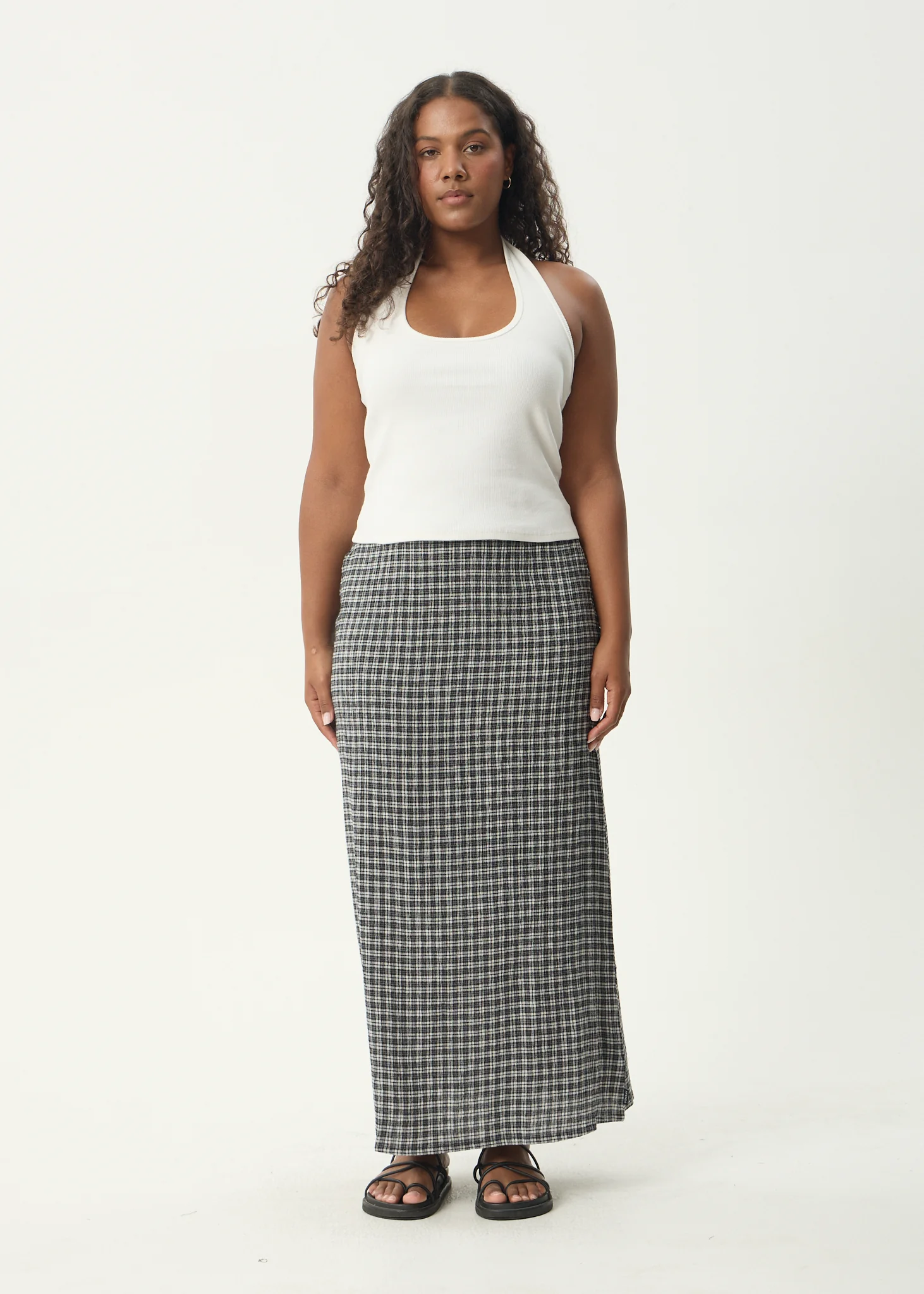AFENDS Womens Lita - Seersucker Maxi Skirt - Asta Steel Check