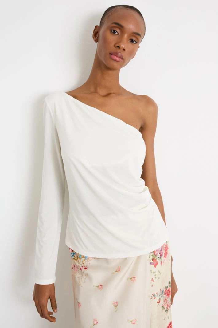One-shoulder top in jersey - WHITE