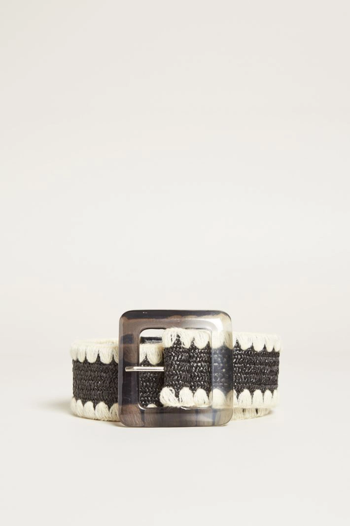 Raffia belt - BLACK BEIGE