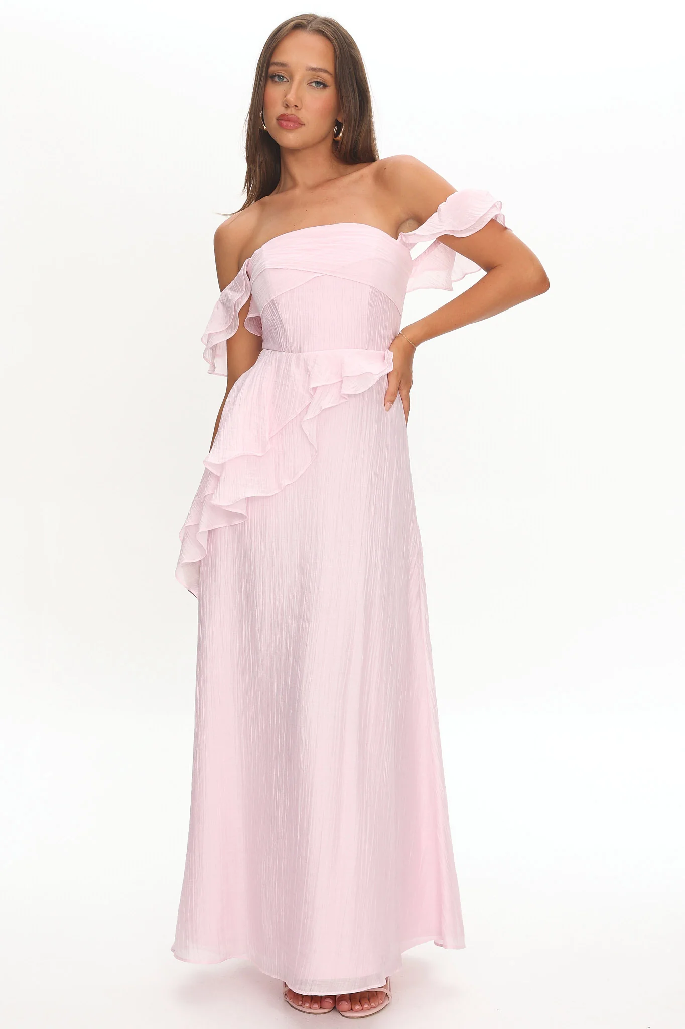 Natale Off-Shoulder Ruffle Maxi Dress Pink