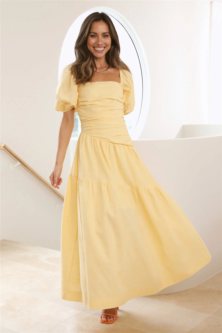 Marigold Puff-Sleeve Tiered Midi Dress