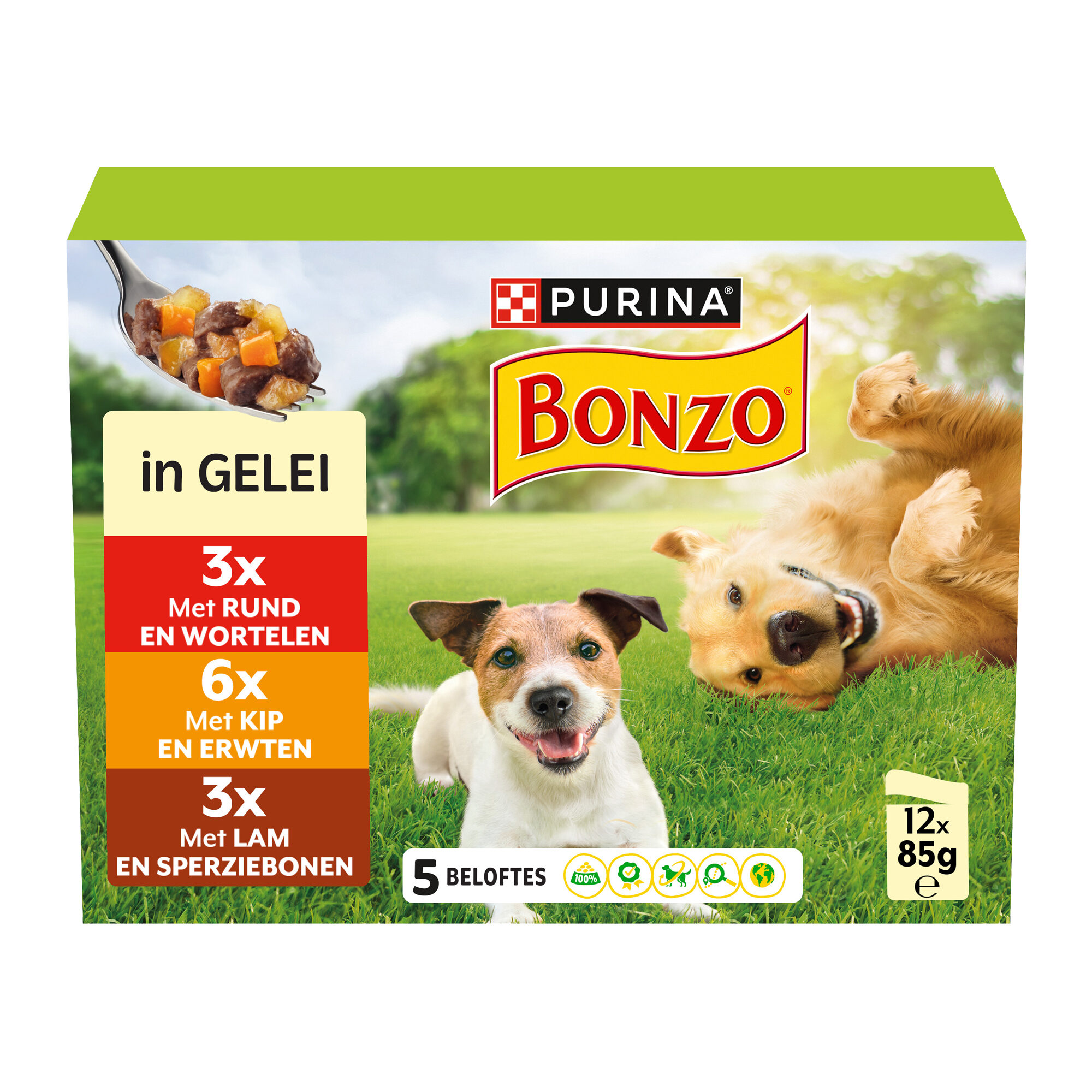 Bonzo Adult Wet Dog Food in Gravy – Beef, Chicken & Lamb – 12 x 85 g