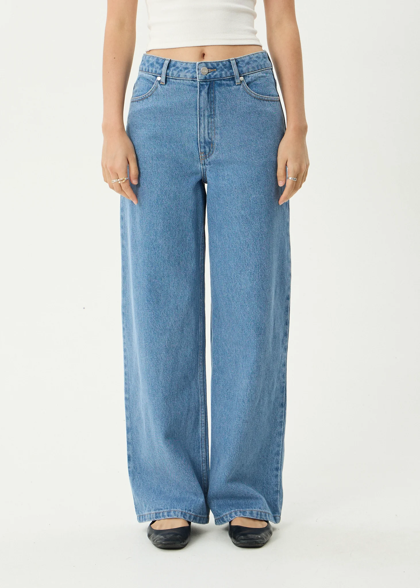 AFENDS Womens Bella - Denim Wide Leg Jean - Worn Blue