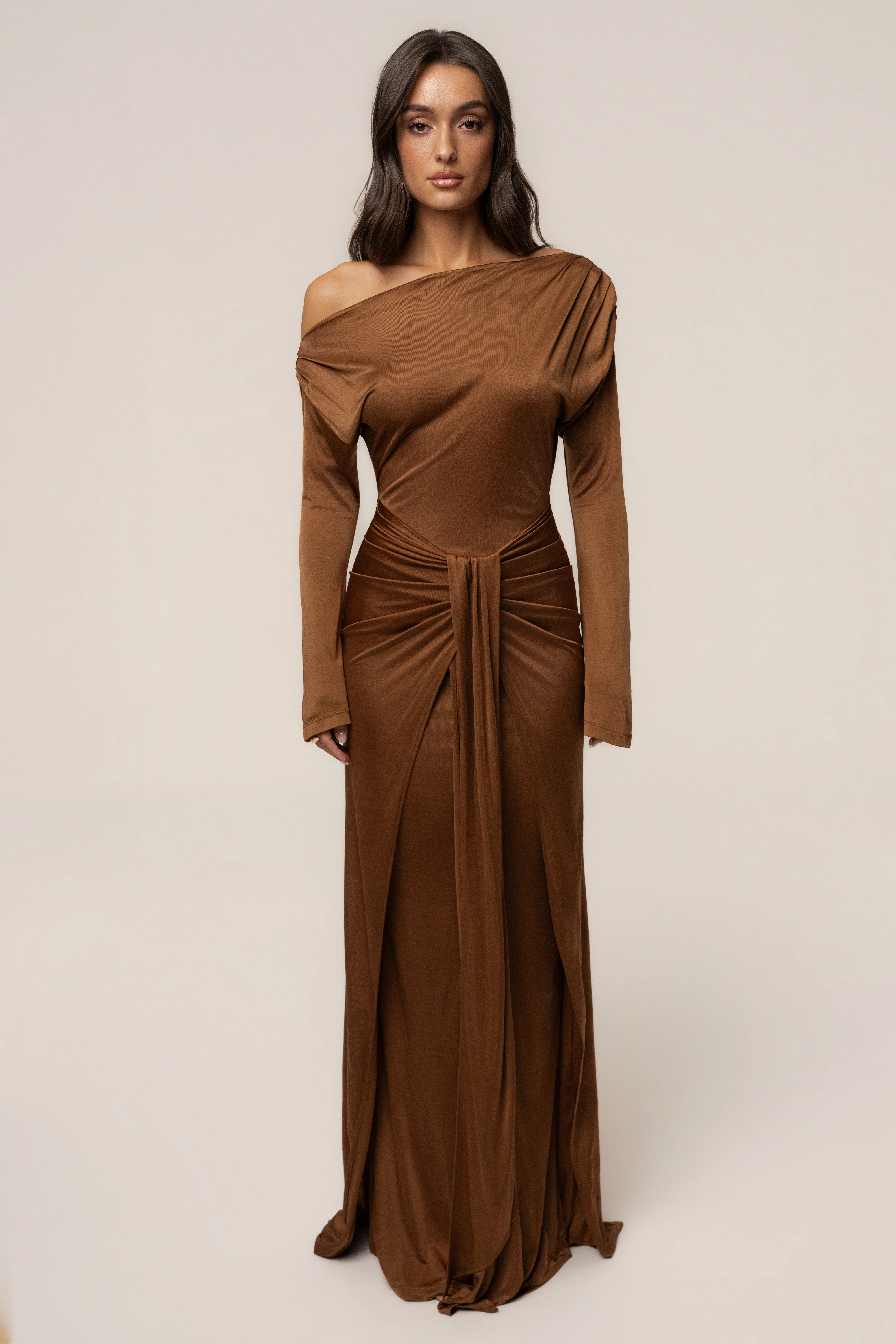 Tan Draped Perfection Maxi Dress