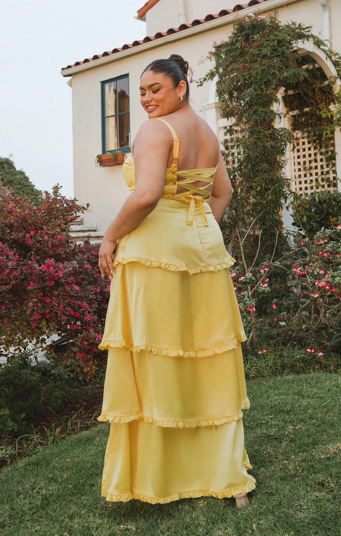 Lady Corset Dress ~ Yellow Luxe Satin