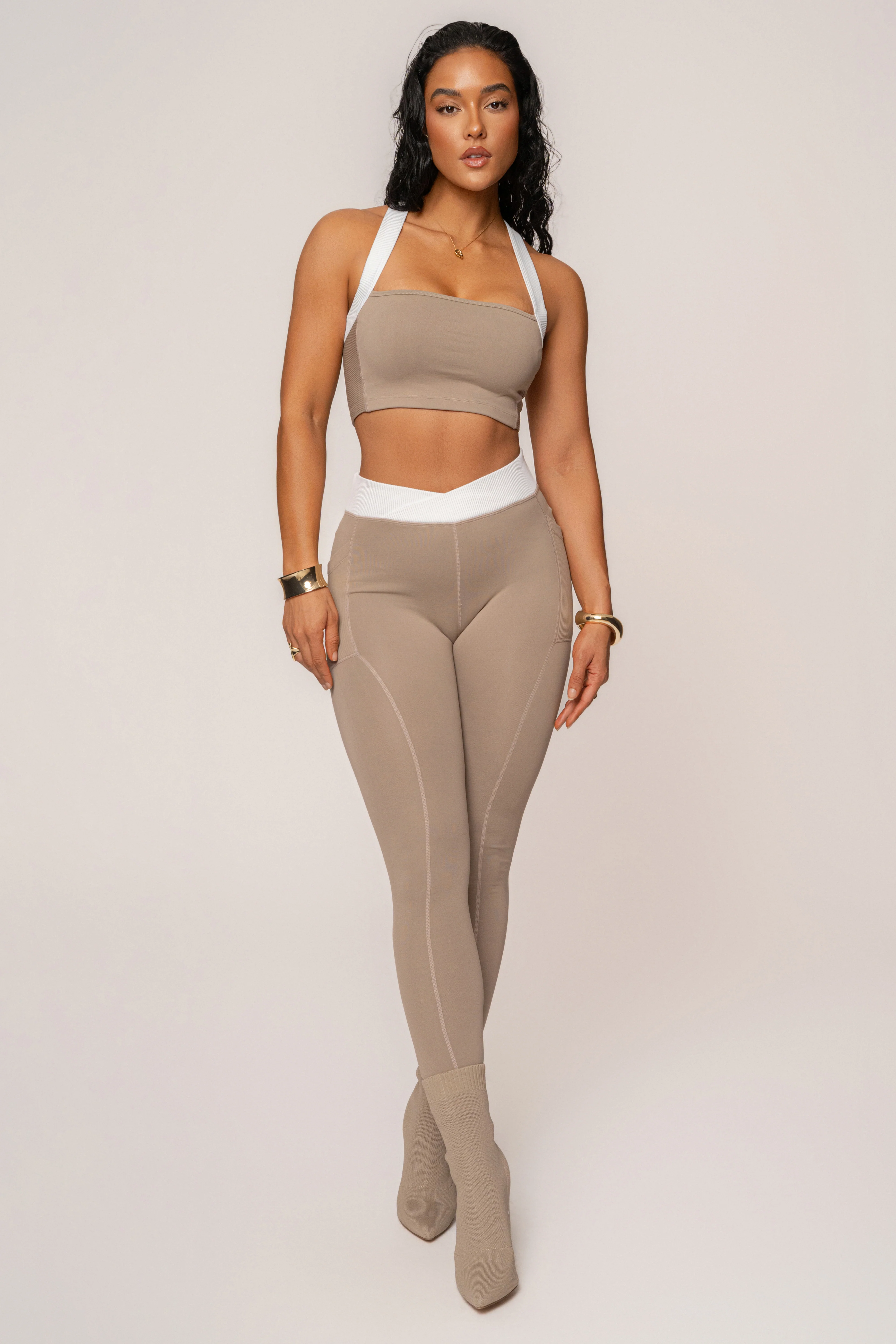 Beige/White Ultimate Ribbed Halter Top