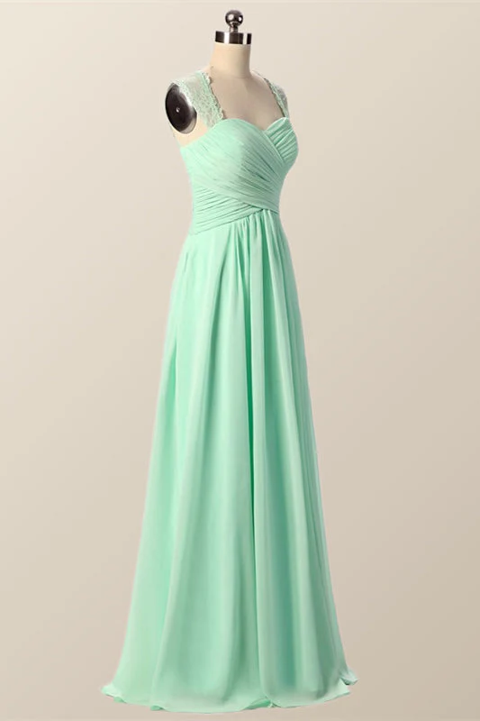 Mint Green Pleated Chiffon Long Bridesmaid Dress