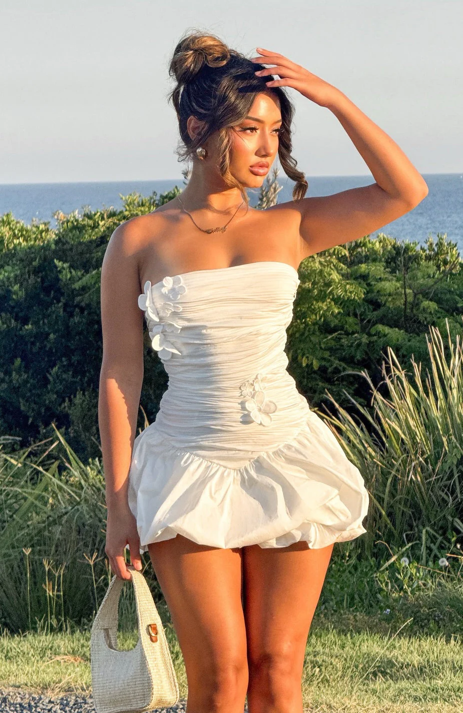 Flower Beat Strapless Mini Dress White