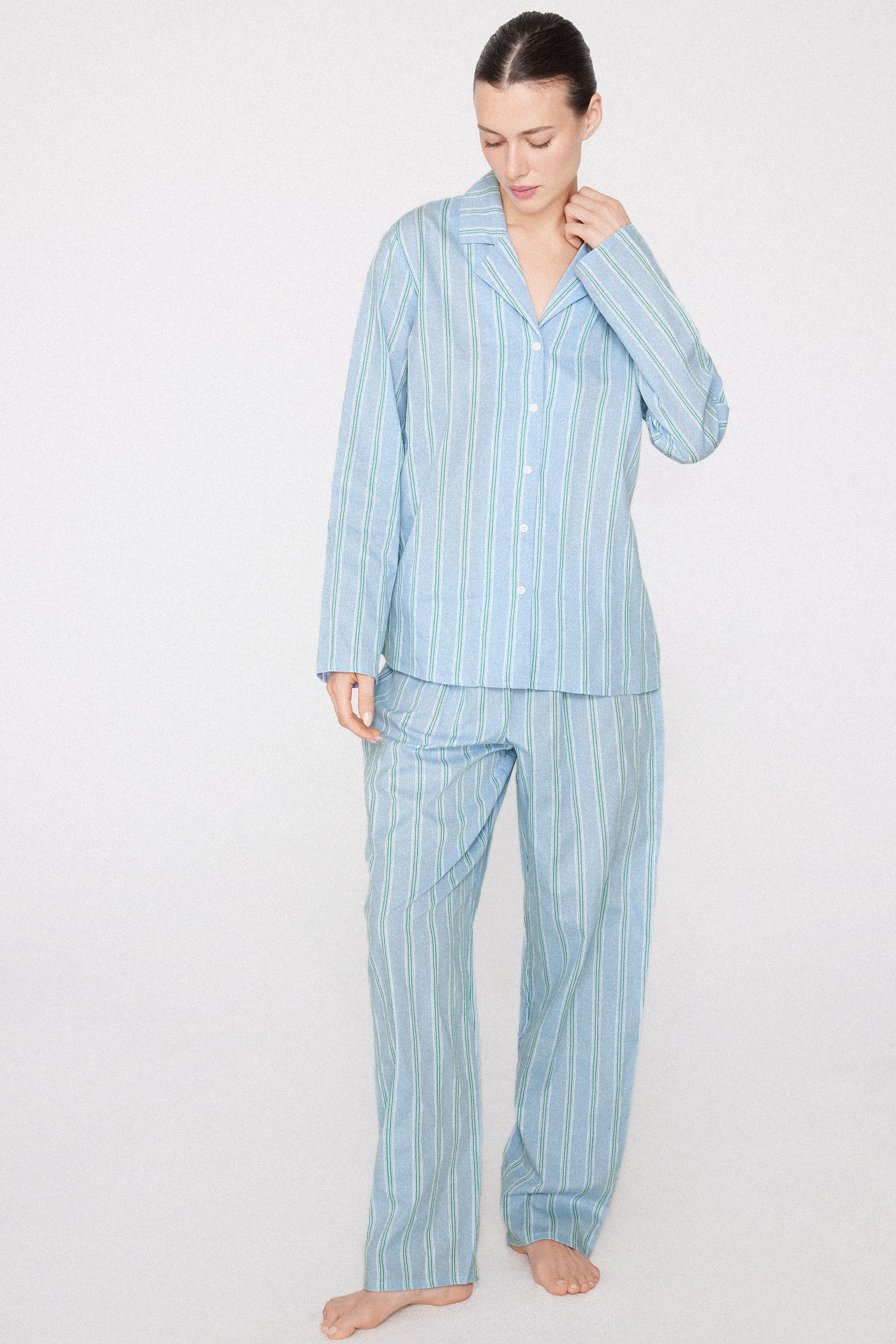Long Button-Front Cotton Canvas Pyjamas