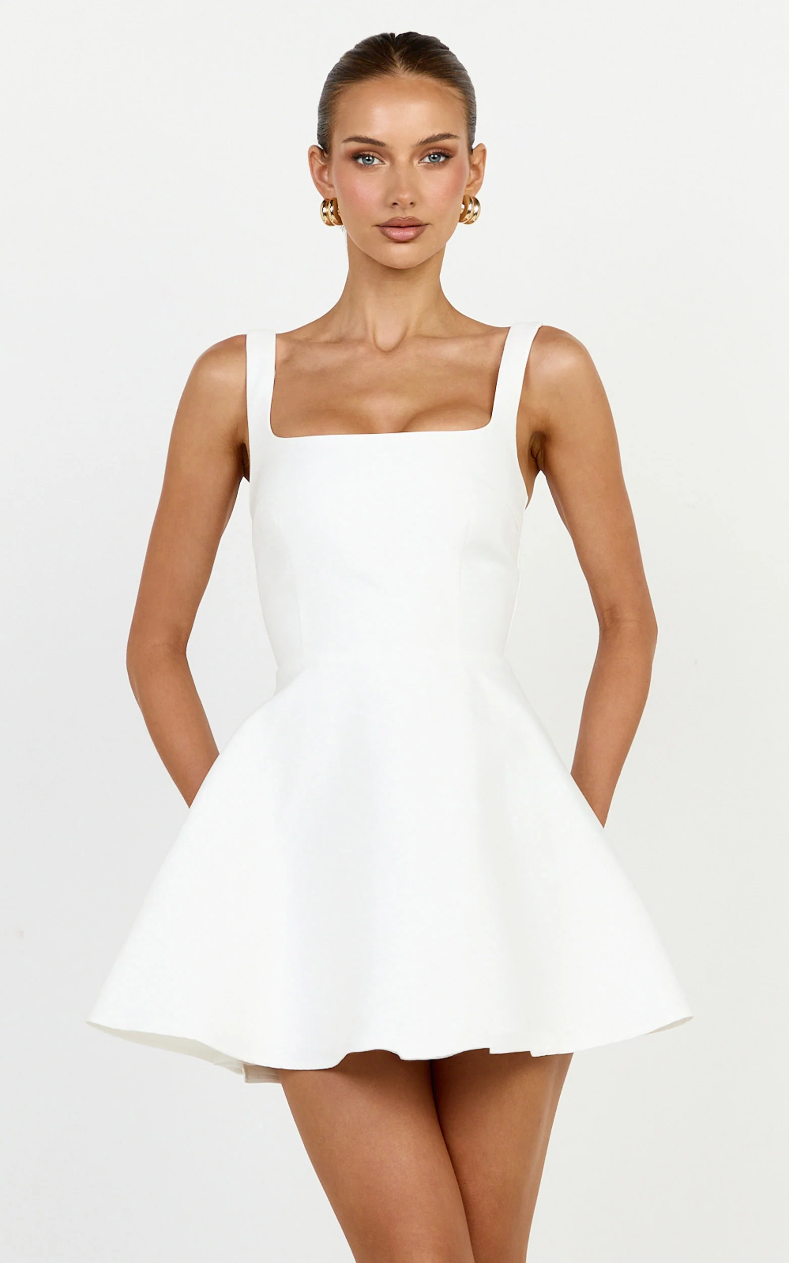 Talia Mini Dress Scoop Neck Fit And Flare Dres in White
