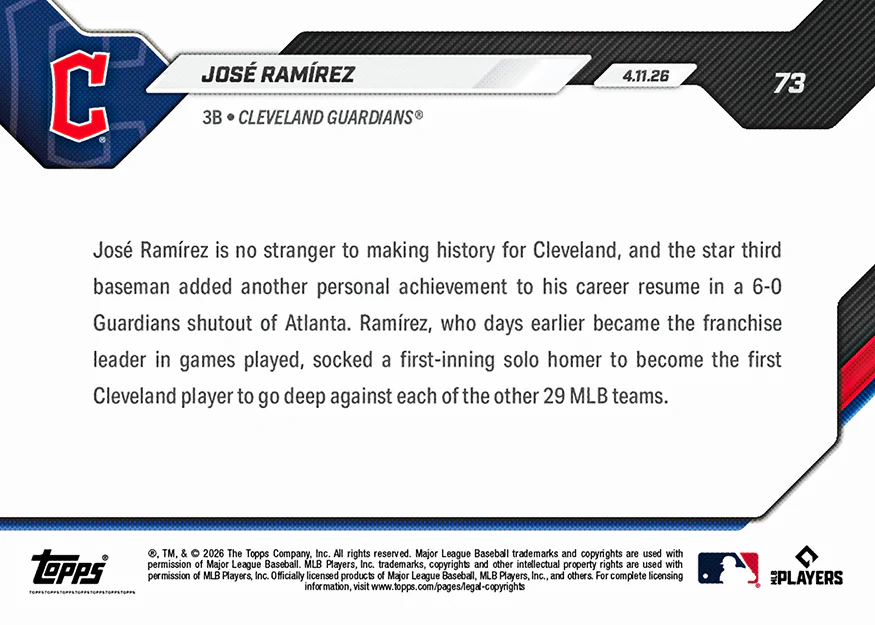 José Ramírez - 2026 MLB Topps NOW® - Card 73 - PR: 1115
