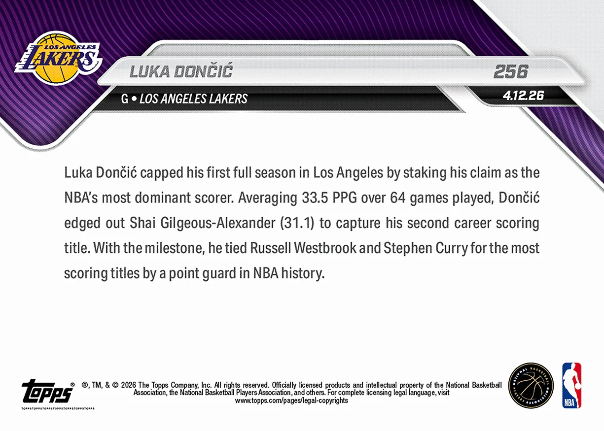 Luka Dončić - 2025-26 NBA Topps NOW® - Card 256 - PR: 4926