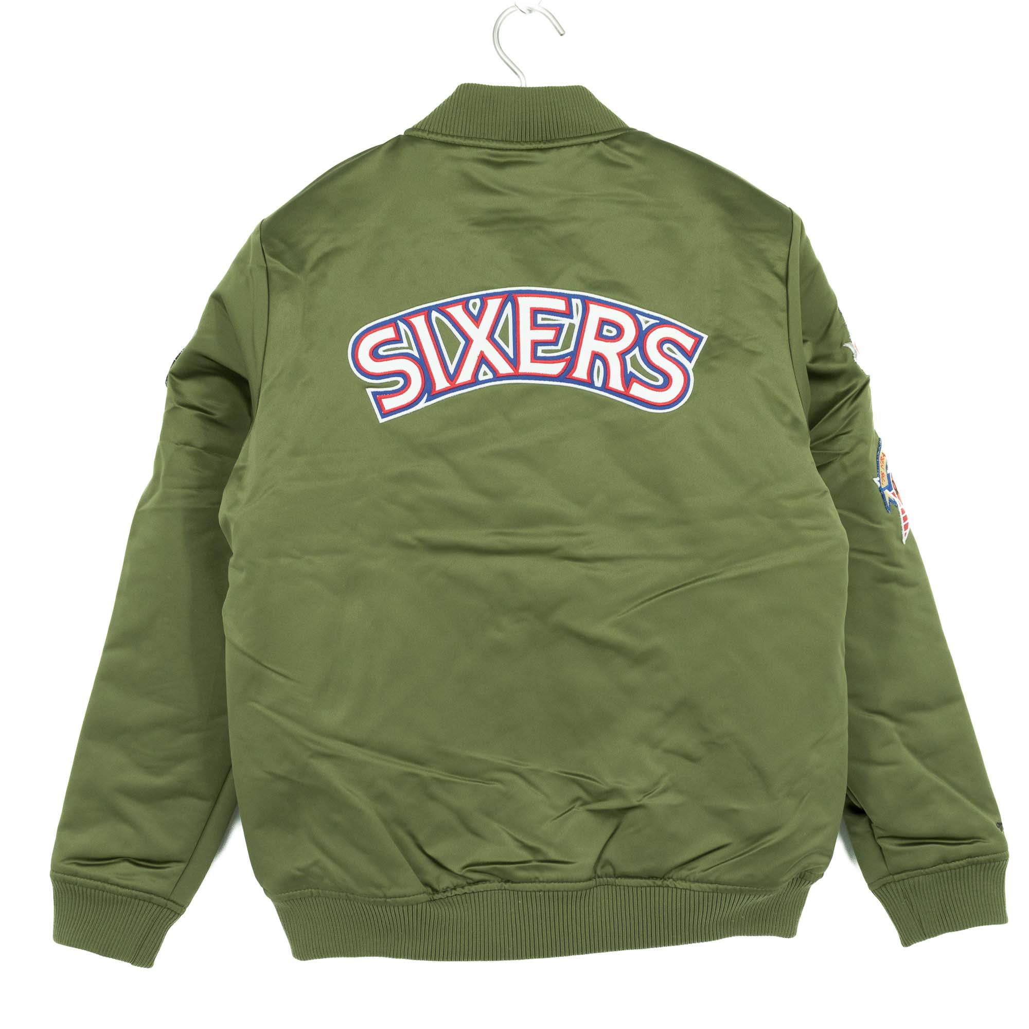 Philadelphia 76ers Olive Mitchell & Ness Heavyweight Satin NBA Jacket