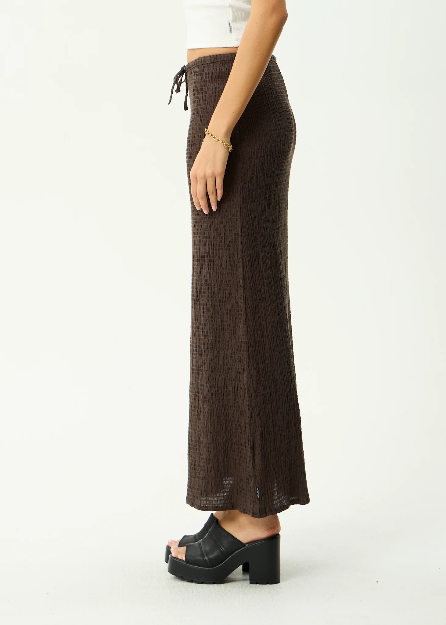 AFENDS Womens Frida - Seersucker Maxi Skirt - Coffee