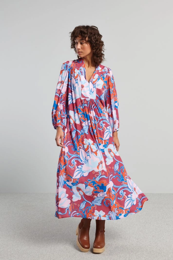 Long printed dress - MAGENTA BLUE ORANGE