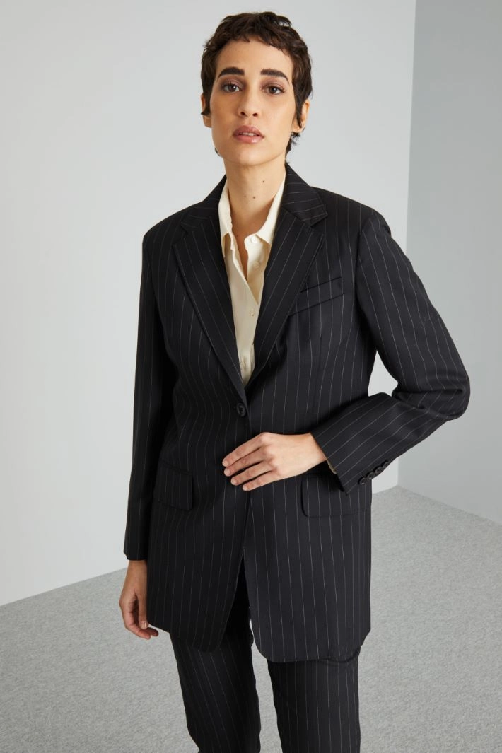 Blazer in pinstriped wool - BLACK
