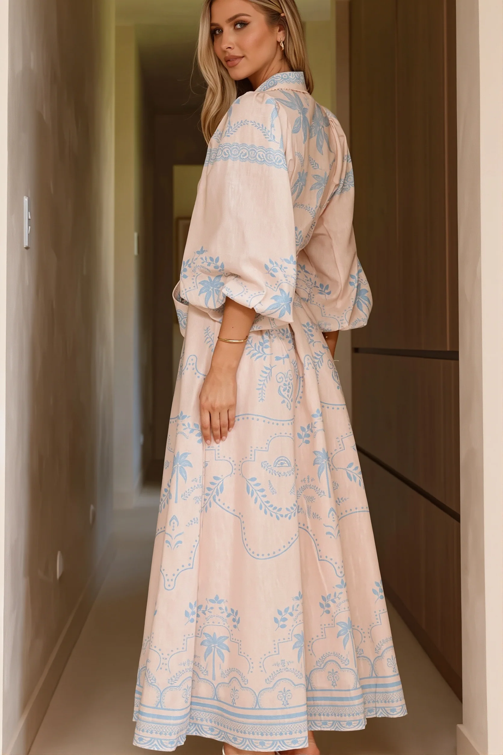 Linen Puff Sleeve Belt Loose Boho Dress