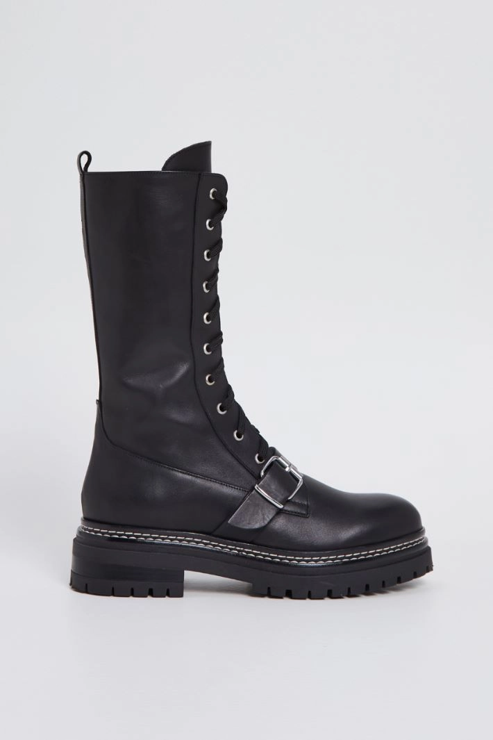 Leather lace-up combat boots - BLACK