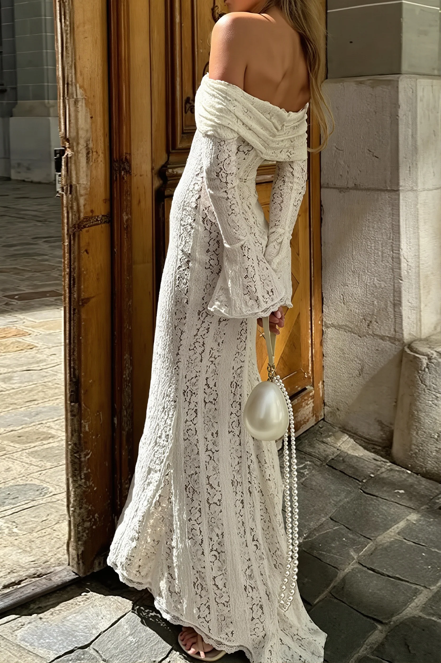 Lace Bandeau Long Sleeve Bodycon Maxi Dress