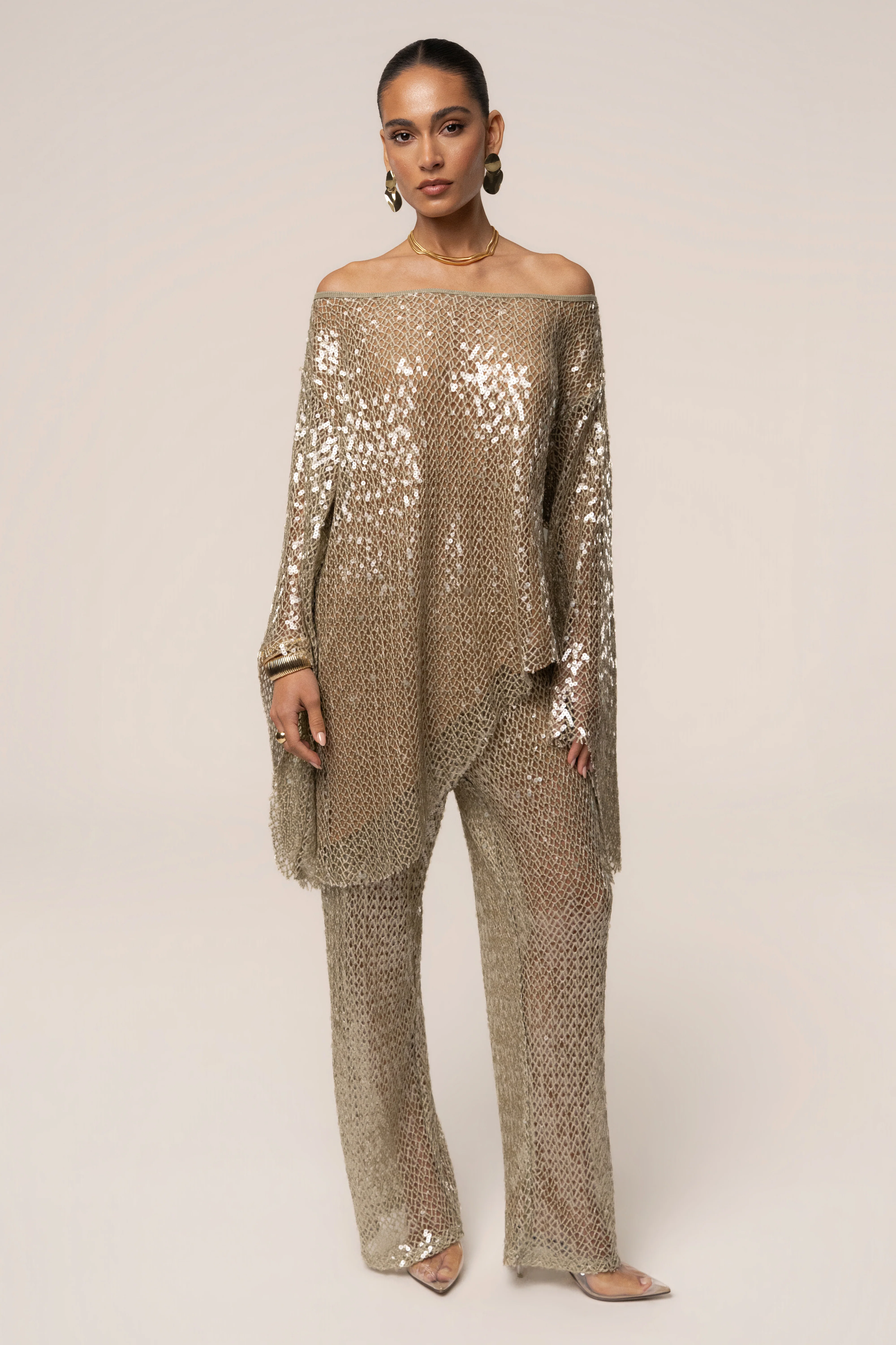 Sage Sheer Glow Sequin Top