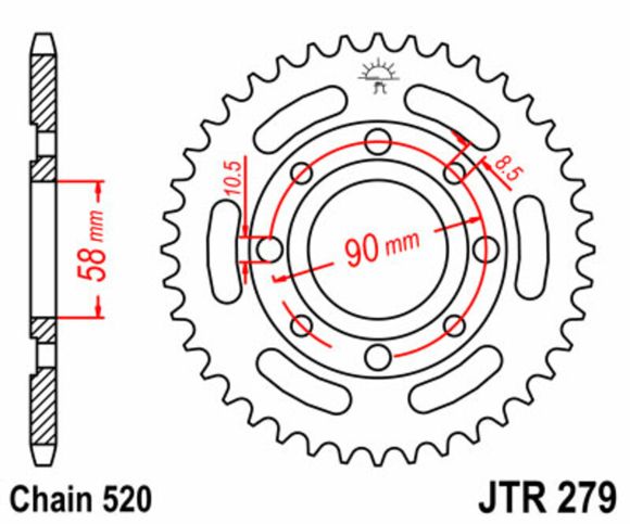 JT. steel sprocket 279 - 520Ref: Jtc00082A / 1075025002