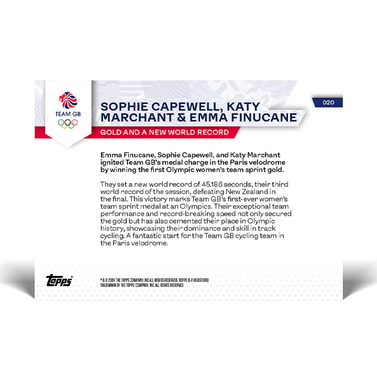 Emma Finucane, Sophie Capewell & Katy Marchant - Gold and a new world record - 2024 Team GB TOPPS NOW® Card 20
