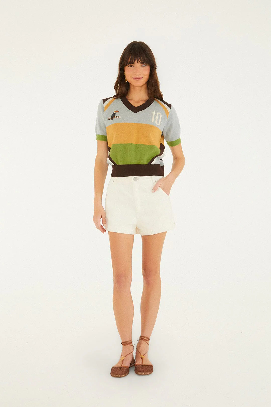 Multicolor Toucan Short Sleeve Knit Top