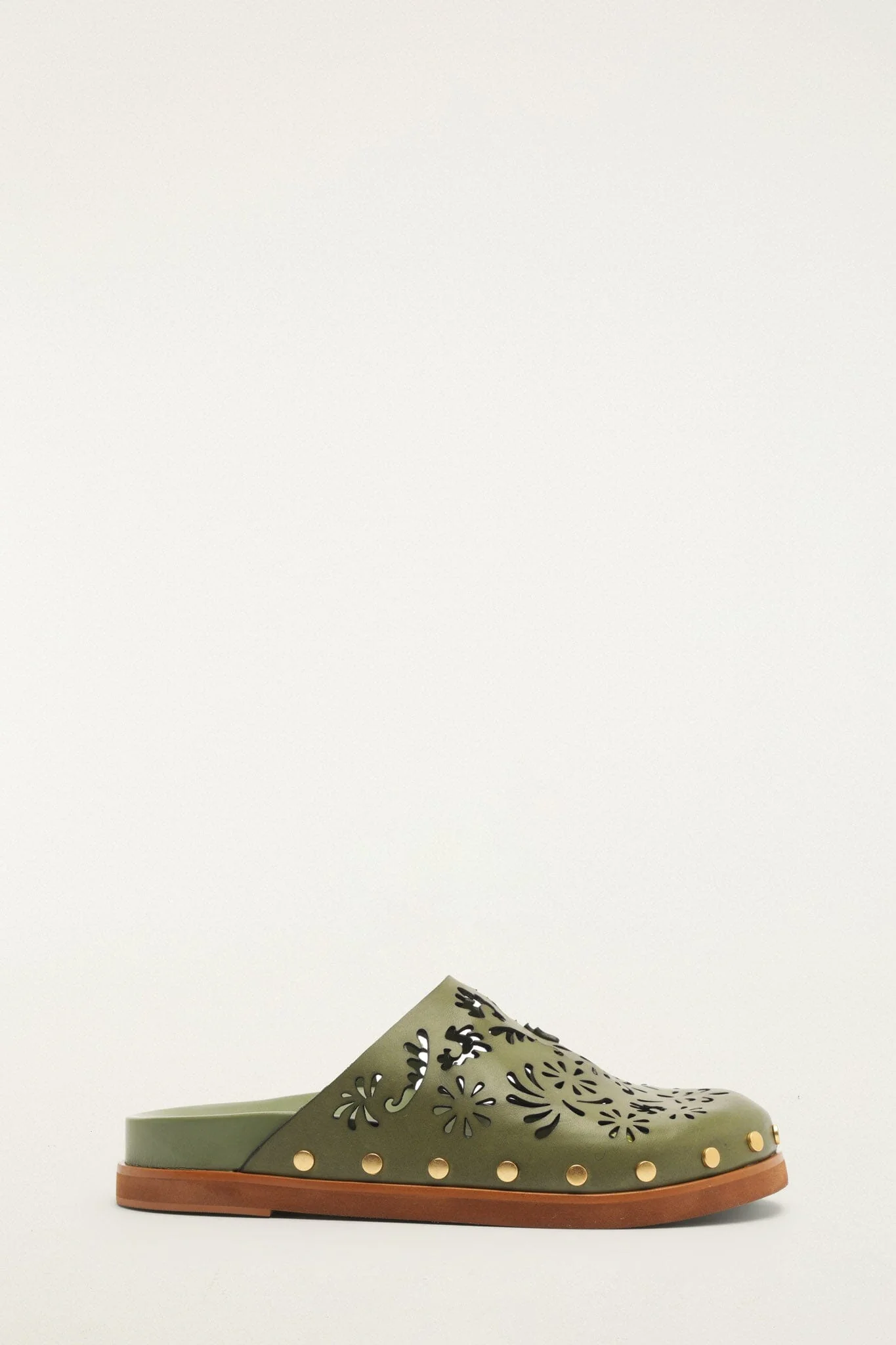 Green Lace Leather Anatomic Slide Mule
