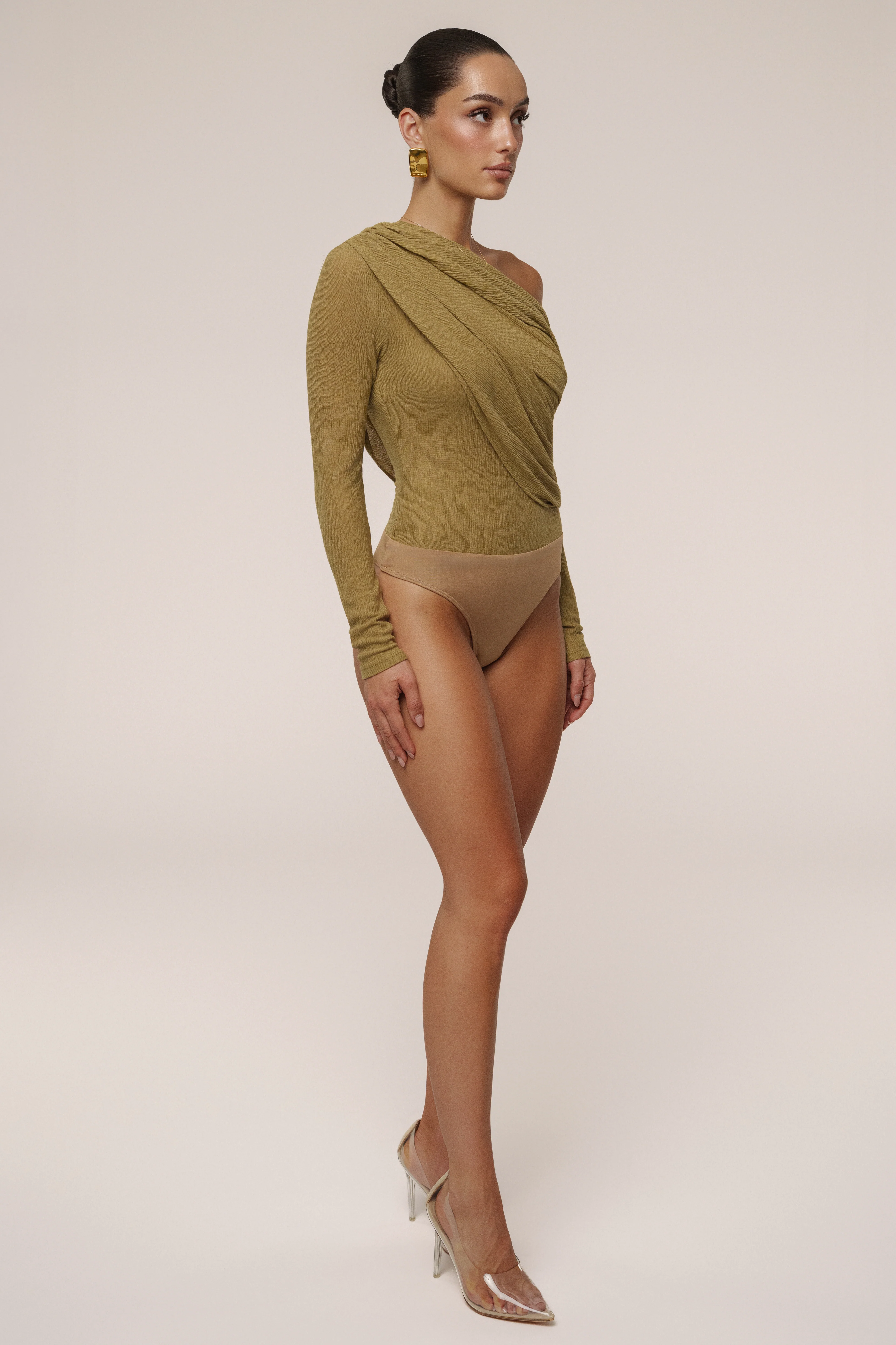 Moss Textured One Shoulder Bodysuit