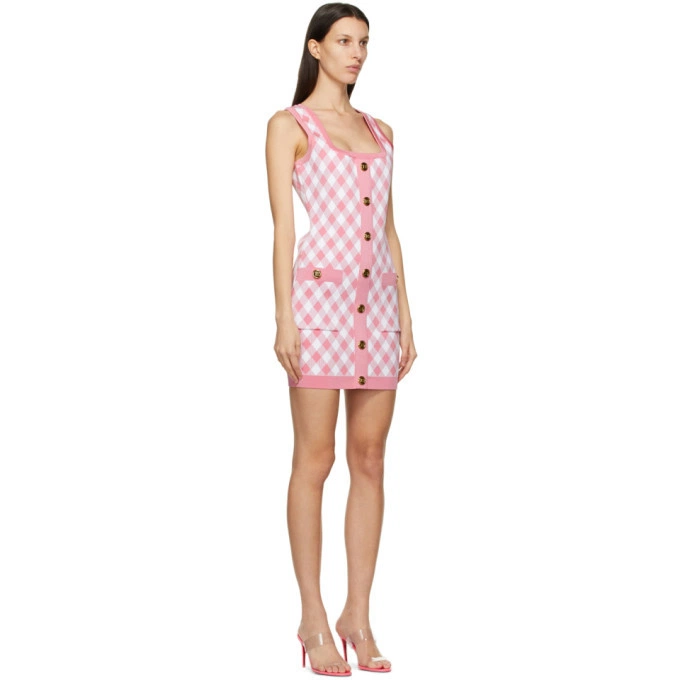Pink and White Gingham Jacquard Dress